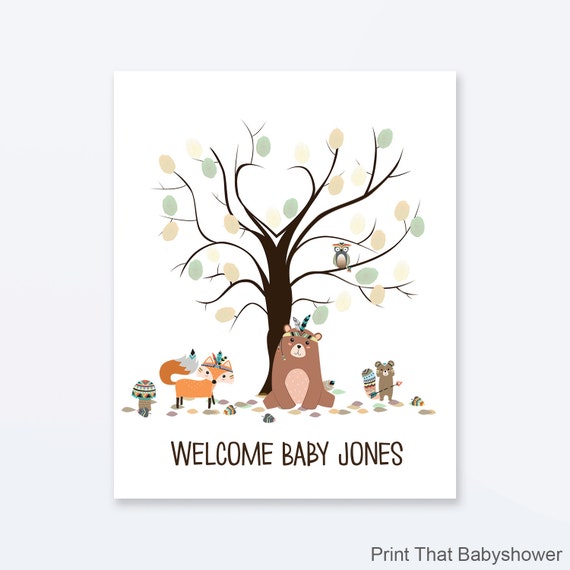 Baby Shower Fingerprint Guest Book Woodland Il 570xn