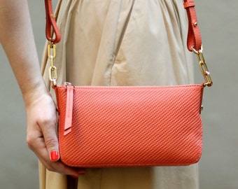 Free shipping! Coral bag, pink bag, shoulder bag, pink purse, coral purse, leather crossbody, everyday bag, small leather bag