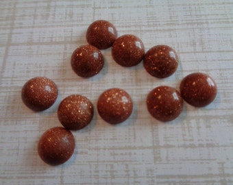 5 Glittery Brown Goldstone 8mm Round Cabochons Gold with Gold Glitter Throughout