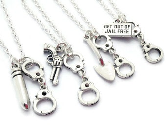 4 Best Friend Necklaces, Partner in Crime Jewelry, Friendship Set, Gift for Cousins, Handcuff Jewellery, Graduation Gifts for Group of BFF's