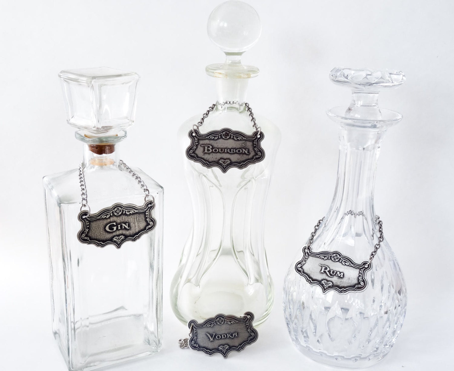 Decanter Label Set Etched German Silver Decanter Label Gift