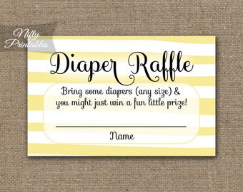 Yellow Diaper Raffle Tickets - Yellow Baby Shower Game - Printable Yellow White Stripe Raffle Tickets - Baby Diaper Shower - DSY