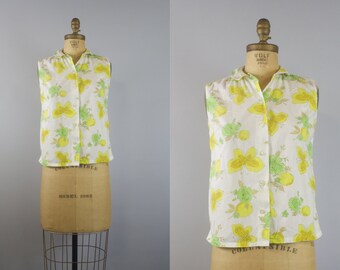 Butterfly Orchard Blouse / 50s Blouse / 1950s Blouse
