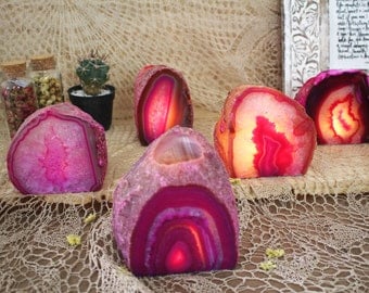 Pink Agate Candle Holder - Crystal Decor- Metaphysical - Chakra Crystals (HW4-09)