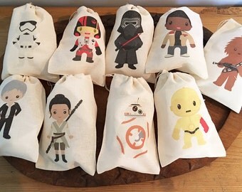 Star Wars Gift Party Favor Bags. Set of 9 - 5x7 6x8 7x9 7x11 10x12 Drawstring Birthday Gift Basket Bags Personalized NEW!