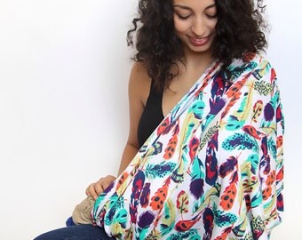 Nursing Scarf, Feathers Breastfeeding Scarf, Nursing Cover, Breastfeeding Cover