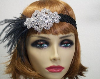 1920s headpiece, Flapper headpiece, Flapper headband, Feather headband, 1920s headband, Sequin headband, 1920s hair accessory, Roaring 20s