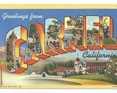 Carmel, California Large Letter Greetings Linen Era Old Postcard (Unposted)