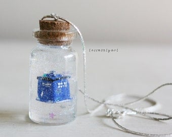 Tardis bottle charm necklace