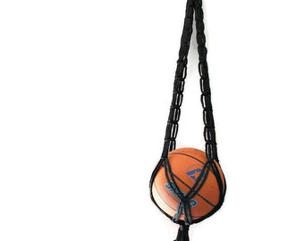Basketball room decor Hanging storage Dorm room for boys Black macrame hanging basket Back to school Gift for him Dorm Decor Play room decor