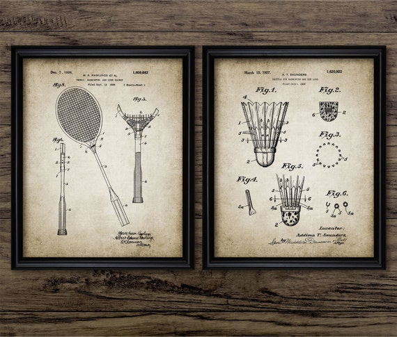 Impression brevet badminton Set de 2 - Badminton raquette - volant Design - Art imprimable - lot de deux tirages #426 - téléchargement immédiat