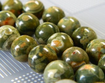 10MM Rhyolite Round Beads - Rhyolite Beads - Gemstone Beads - 8" Bead Strand, Approximately 20 Rhyolite Beads