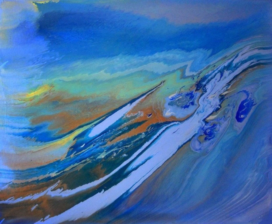 Seascape Original Large Abstract Painting Blue Waves