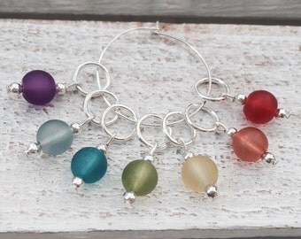 Colours of the Rainbow frosted bead knitting stitch markers,beaded knitting tools,progress markers,non snag markers