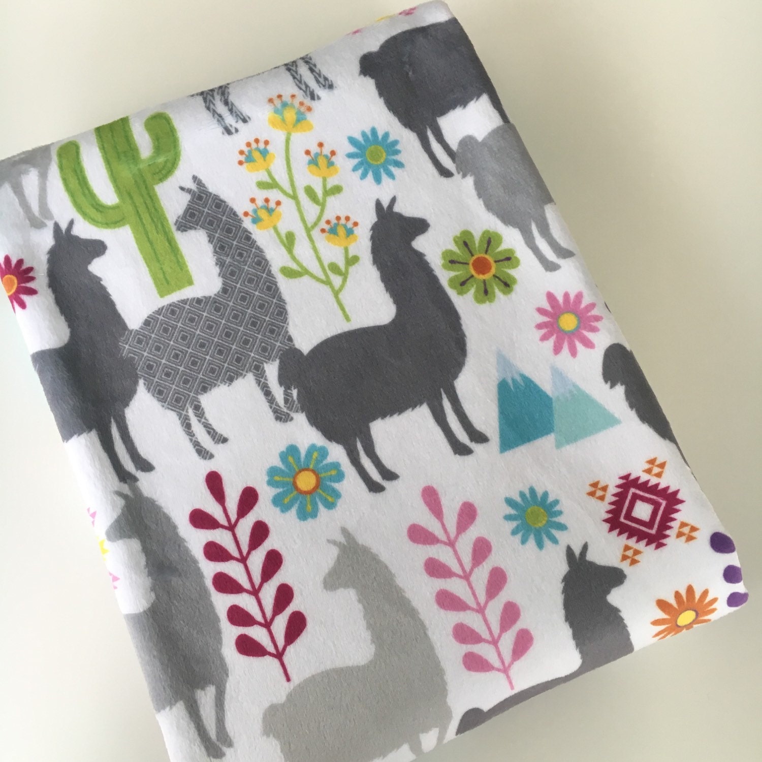 Minky Baby Blanket with Grey Llama Print Gender Neutral