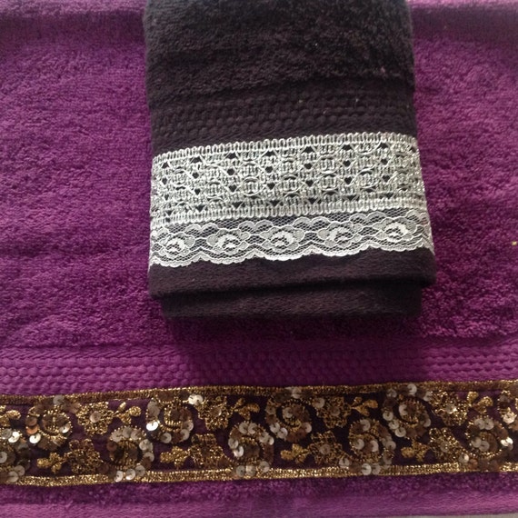 Plum Purple Black Hand Face Towel set of 2 by BlingScarves ...