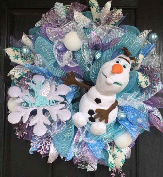 Items similar to Olaf deco mesh wreath, Birthday Deco Mesh Wreath ...