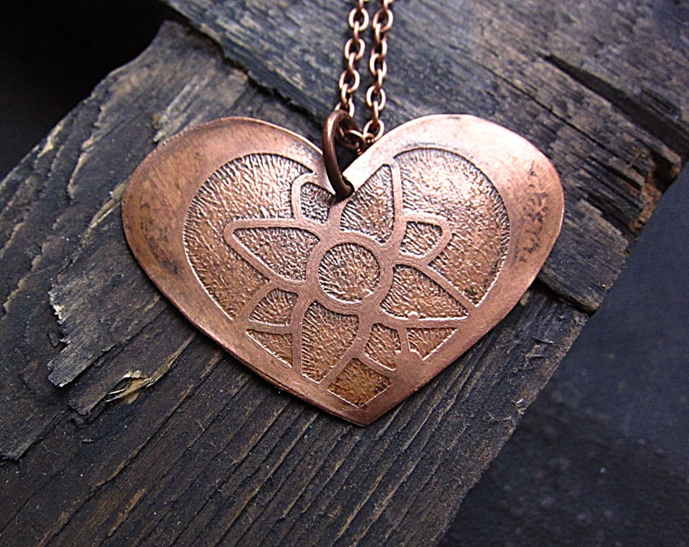 Copper pendant gift for her Valentine's day rustic by MaryBulanova