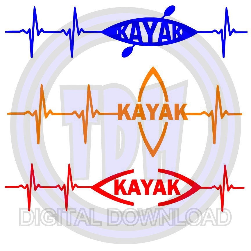 Digital Download 3 Kayak Heartbeat SVG DXF EPS Silhouette