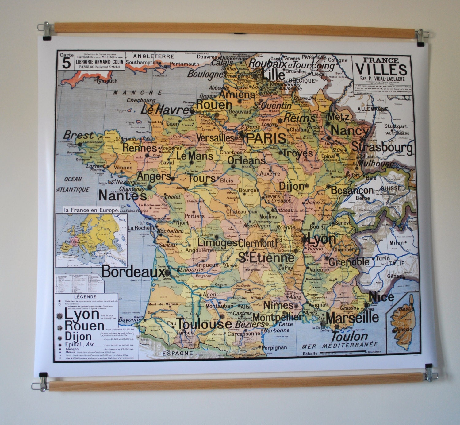 Reproduction d'ancienne carte d'école N 5 France Villes par JeLiDee