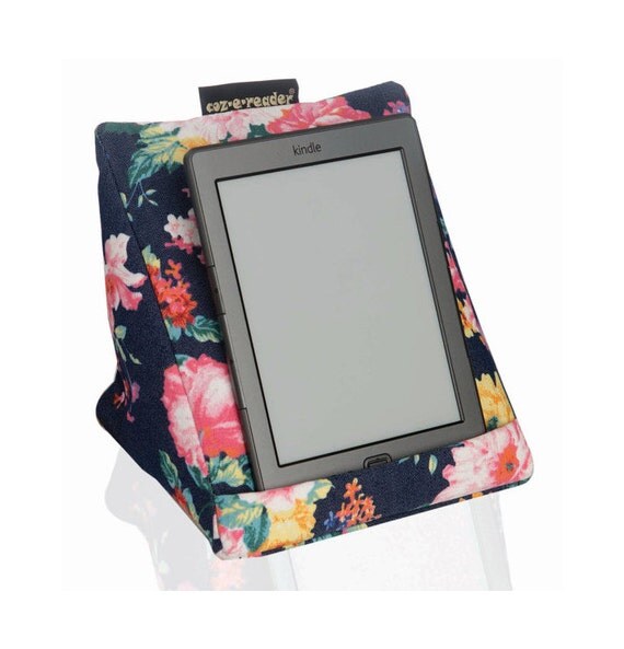 Kindle stand Navy Floral ereader cushion. ereader stand