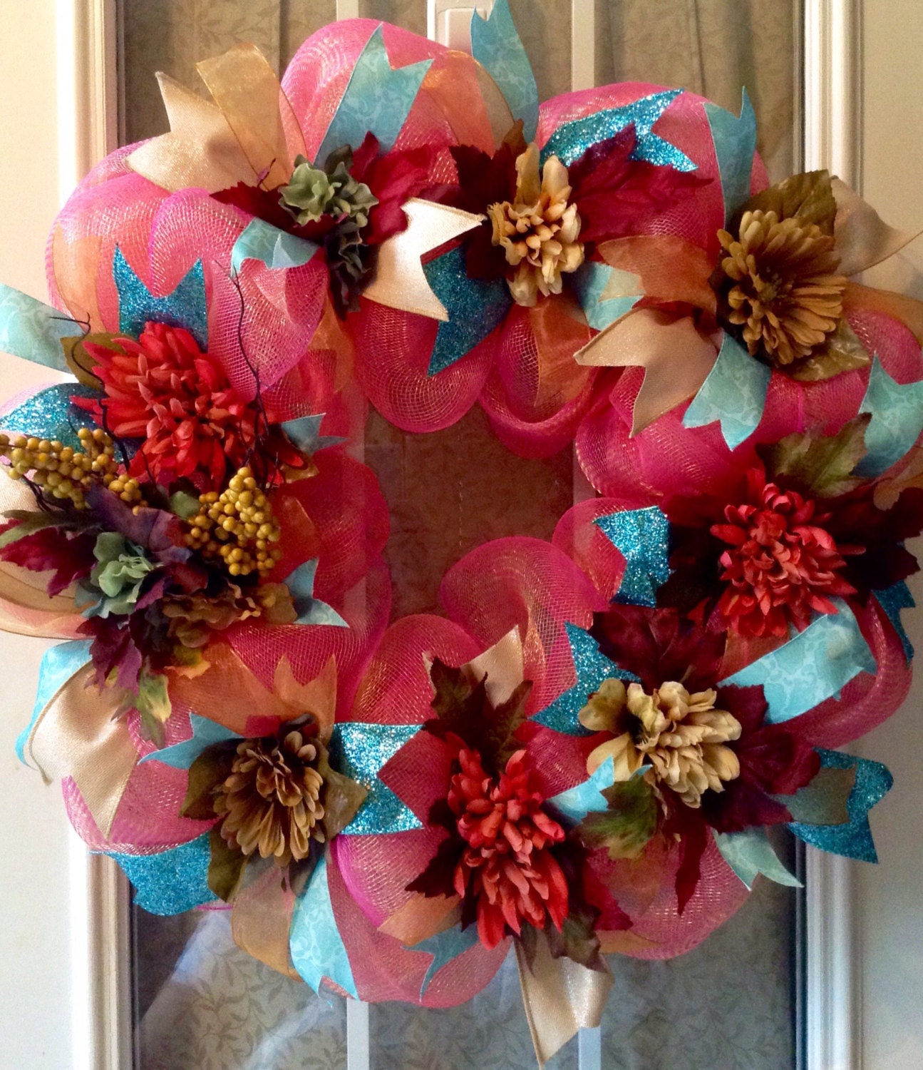 24 pink deco mesh floral accent wreath