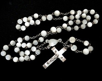 Vintage French Mother of Pearl Rosary, Vintage MOP rosary, Mother of Pearl Rosary