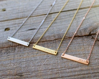 Gold Name Bar Necklace, Dainty Name Necklace, Initial Necklace, Bridesmaid Gift, Love Gift, Rose Gold Necklace, Rose Gold Bar Necklace