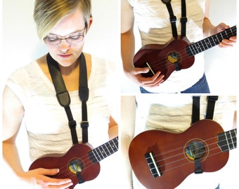 Black Ukulele Guitar Strap - Button Free - Universal strap