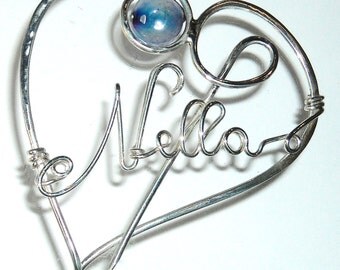SPILLA ARGENTO CUORE C/Nome Spilla Personalizzata Hand Made Italy Gift for Her Spilla Natale Lana Gioielli Artigianali Spilla Rame Battuto
