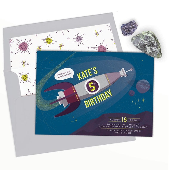 outer space birthday party invitation for girls or boys astronaut