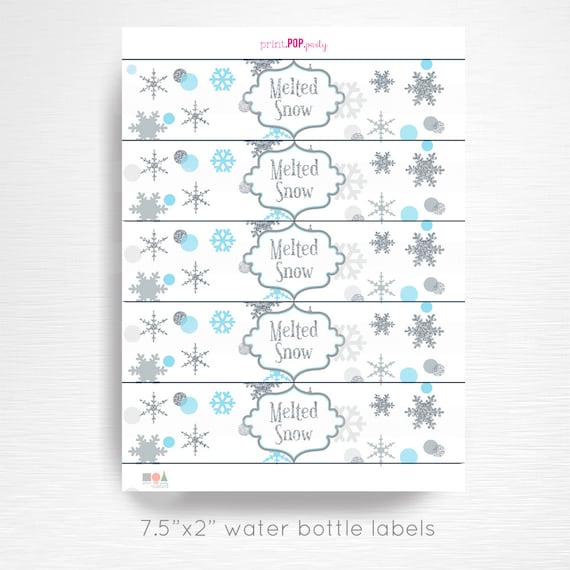 Melted Snow Birthday Party Water Bottle Labels Instant
