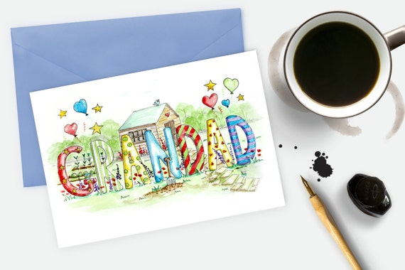 Grandad Card Watercolour Art Fathers day card Grandad birthday