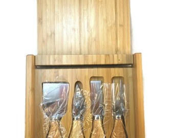 Personalized Cheese Board, Custom Engraved Bamboo Cheese Board with Tools, cheese knife, cheese fork, cheese grater, for wedding gifts,