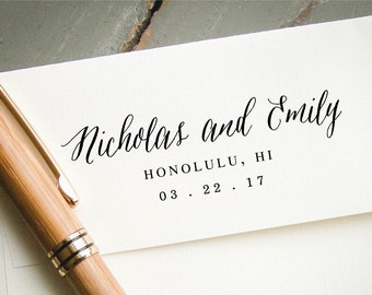 Self Inking Stamp, Custom Rubber Stamp, Custom Save the Date Stamp, Personalized Stamp, Wedding Announcement, Modern Hand Script
