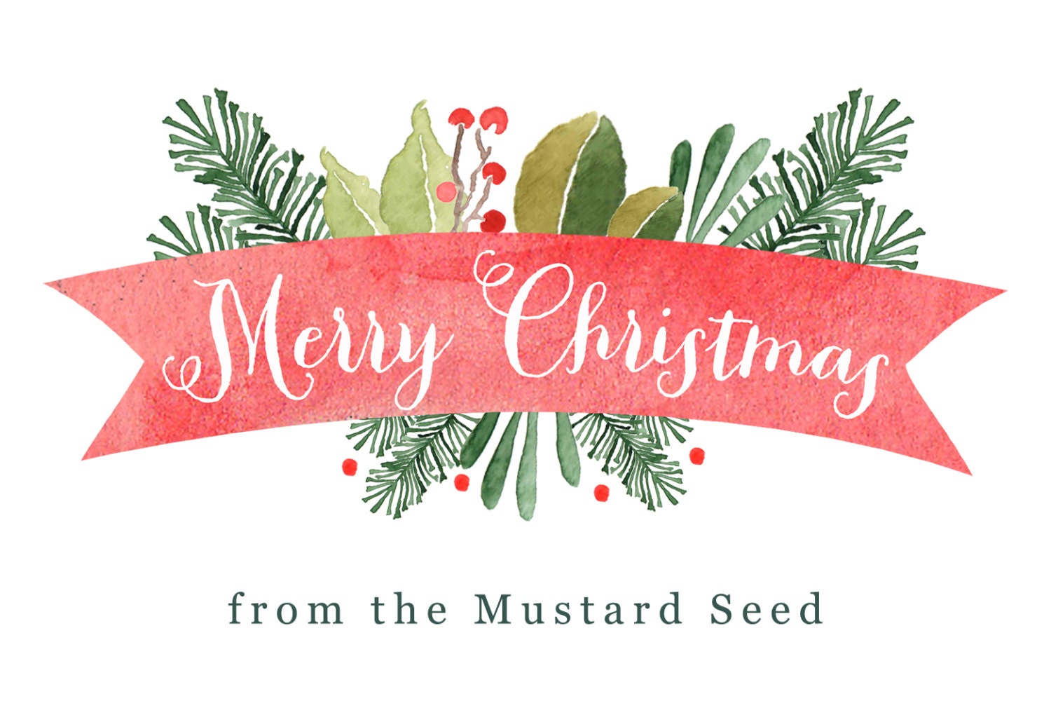 Merry Christmas Banner Business Watercolor Greenery