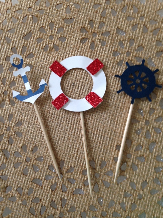 Nautical Cupcake toppers.10 pieces. by ZoeArtsnCrafts on Etsy