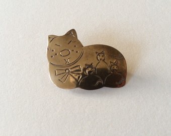 Striped Cat Brooch - Grey Multi main image 1