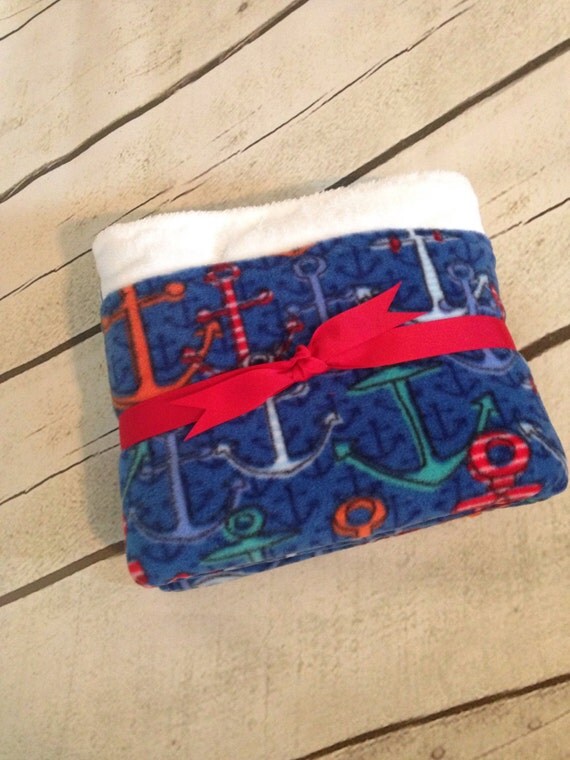 Nautical Baby Blanket Fleece Nautical Blue BlanketHandmade