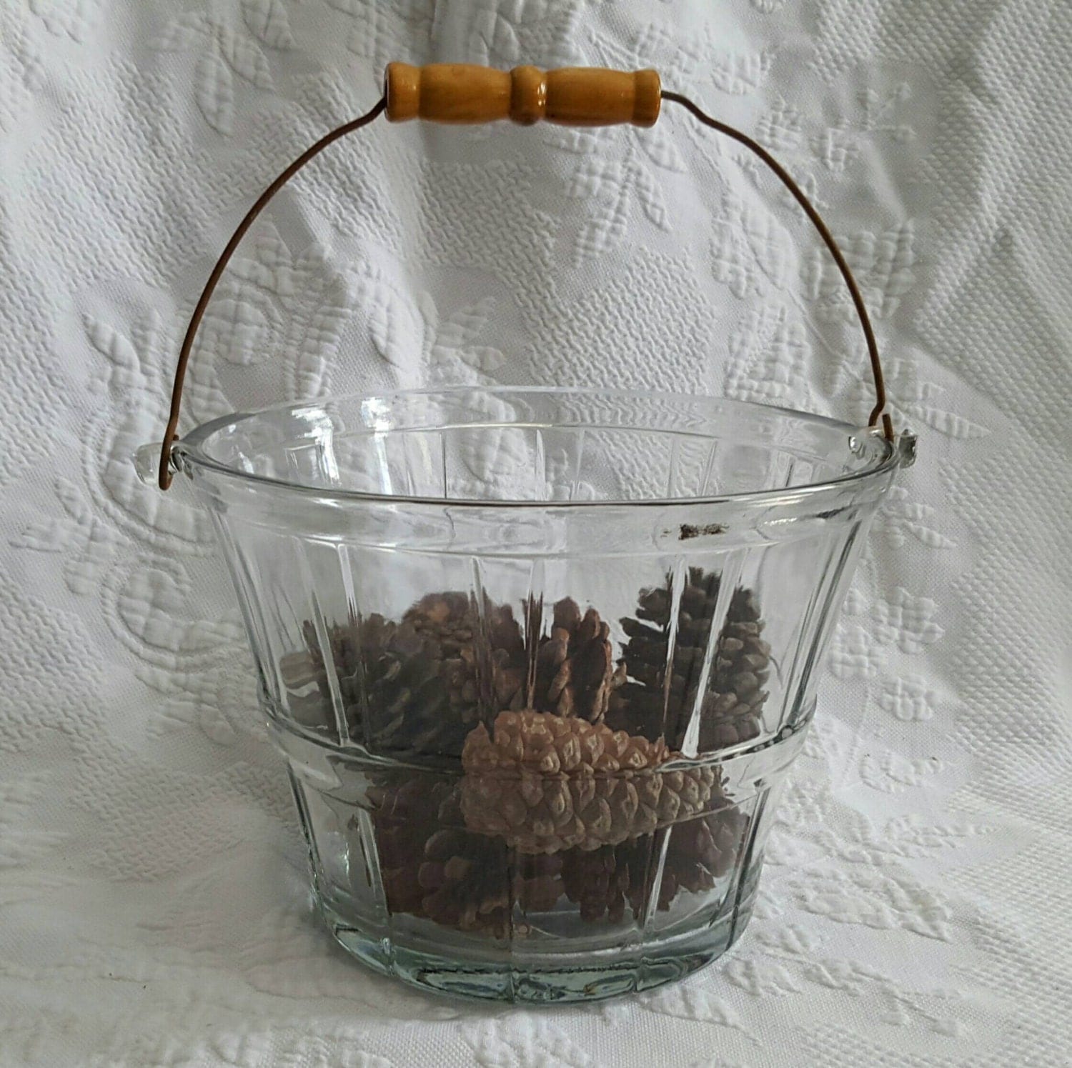 Vintage Anchor hocking glass barrel shaped ICE BUCKET Metal