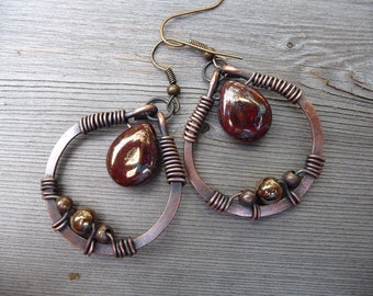 Copper Wire Wrapped Earrings With Black By Fancyyoudesigns On Etsy