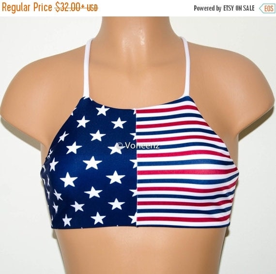 4th Of July Sale American Flag High Neck Halter Bikini By Voneenz 