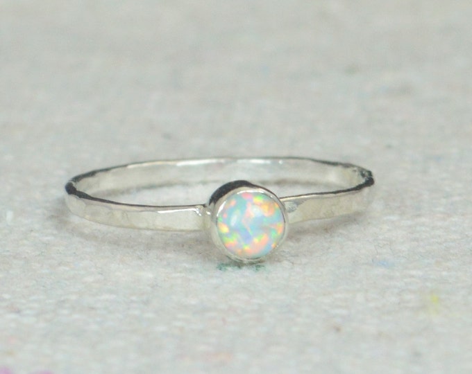 Small Opal Rings, Opal Ring, Opal Jewelry, Stacking Ring, October Birthstone Ring, Opal Ring, Mothers Ring, Blue Opal