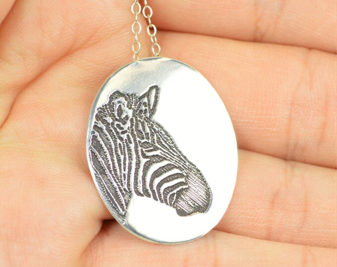 Zebra Pendant, Zebra Necklace, Silver Zebra Necklace, Animal Necklace, Zebra Jewelry, Zebra, Zebra Jewelry Set, Zebra Sterling Pendant