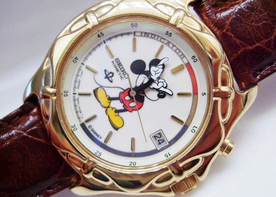 Disney Rare KINETIC Mens Seiko Mickey Mouse Watch New Never