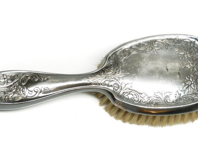 Storewide 25% Off SALE Vintage D & Co Silver Plated Vanity Hairbrush Featuring Victorian Style Embossed Scrolling Design