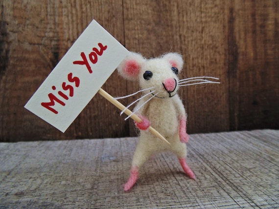 Gift for a loved one , Miss You Gift , Felted mouse , Cute Lovely Gift , White mouse , Miniature doll , Lovely Gift Ideas , Tiny felt