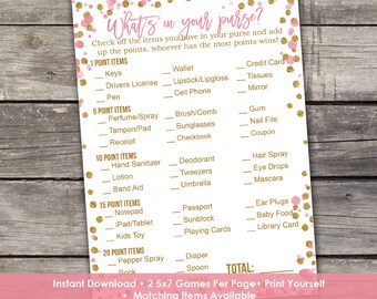 Pink and Gold Whats in Your Purse Baby Shower Game - Baby Shower Games - Activities - Baby-244