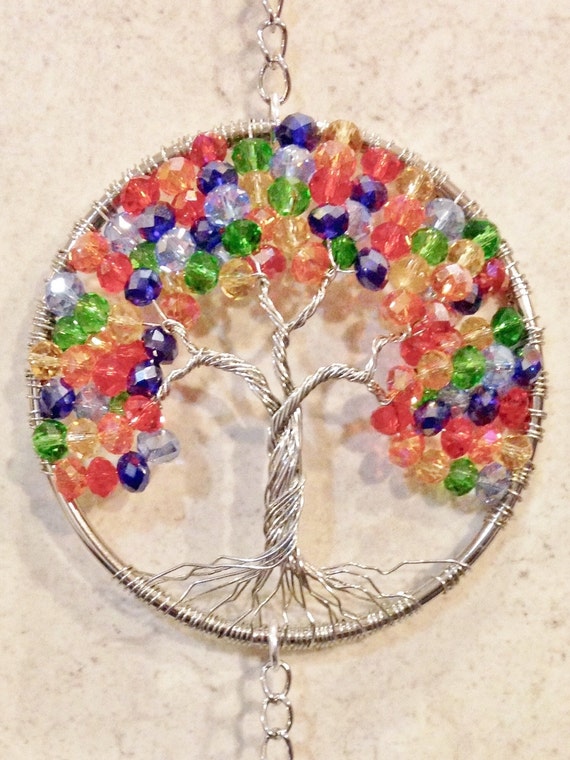 Tree Of Life SuncatcherChakra Crystal Window OrnamentBeaded