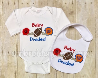 Baby Divided Bodysuit and Bib Gift Set- House Divided Bib and Bodysuit--Customize for Most Teams